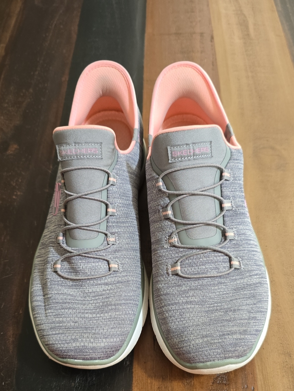 Skechers Slip-On Athletic Sneakers in Gray with Pink Lining